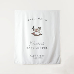 Vintage Rocking Horse Baby Shower Welcome Backdrop Tapestry