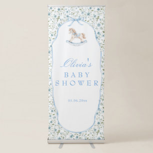 Vintage Rocking Horse Boy Baby Shower Retractable Banner