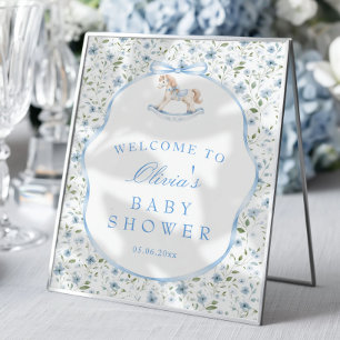 Vintage Rocking Horse Boy Baby Shower Welcome Poster