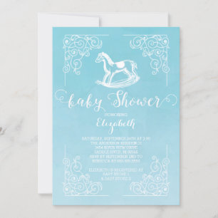 Vintage Rocking Horse Boys Baby Shower Invitation