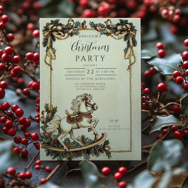Vintage Rocking Horse Christmas Invitation (Creator Uploaded)