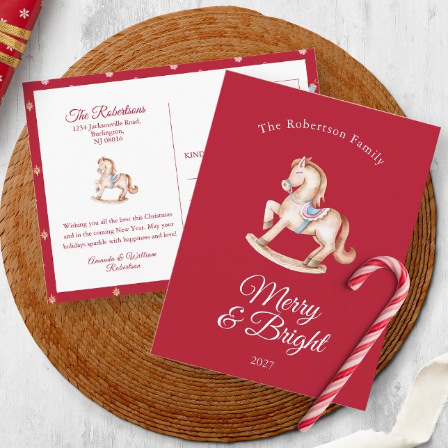 Vintage Rocking Horse Christmas  Invitation Postcard (Creator Uploaded)