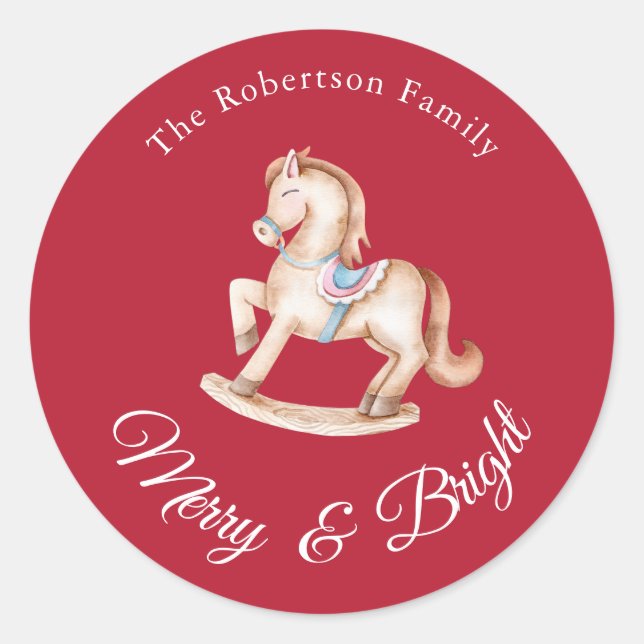 Vintage Rocking Horse Christmas Sticker (Front)