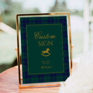 Vintage Rocking Horse Classic Plaid Green Custom Poster