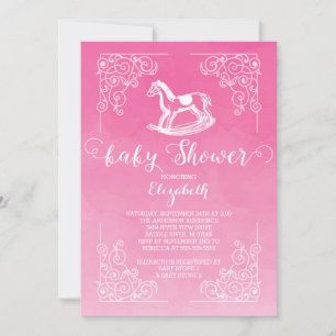 Vintage Rocking Horse Girls Baby Shower Invitation