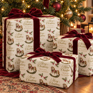 Vintage Rocking Horse Personalised Christmas Wrapping Paper