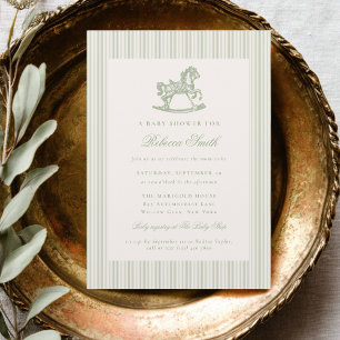 Vintage Rocking Horse Preppy Neutral Baby Shower Invitation