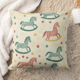 Vintage Rocking Horse Rust Plaid Nursery Pattern Cushion