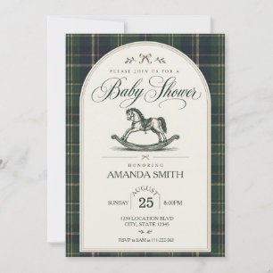 Vintage Rocking Horse Tartan Baby Shower Invitation