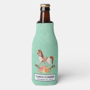 Vintage Rocking Horse with Floral Bouquet Birthday Bottle Cooler