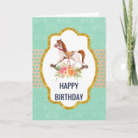 Vintage Rocking Horse with Floral Bouquet Birthday