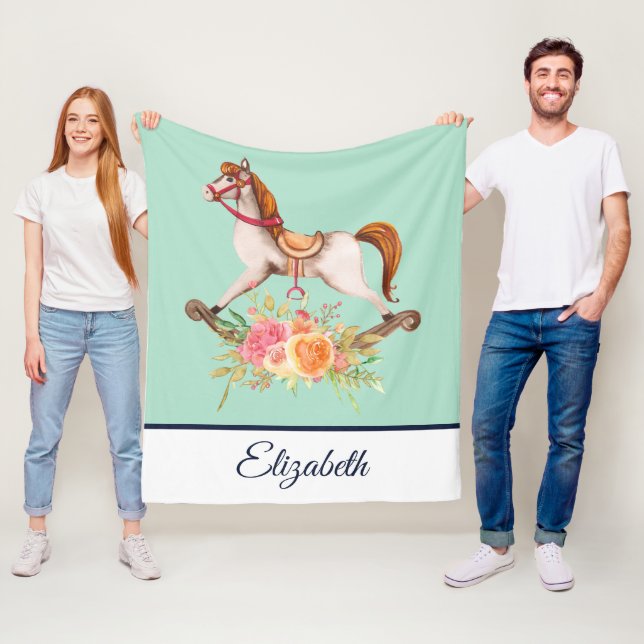 Vintage Rocking Horse with Floral Bouquet Fleece Blanket (In Situ)
