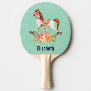Vintage Rocking Horse with Floral Bouquet Ping Pong Paddle