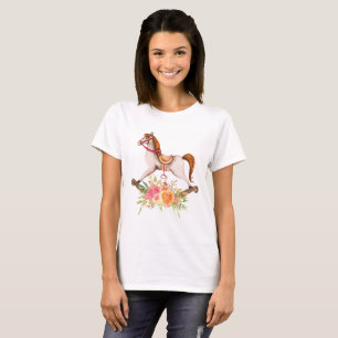 Vintage Rocking Horse with Floral Bouquet T-Shirt