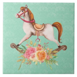 Vintage Rocking Horse with Floral Bouquet Tile