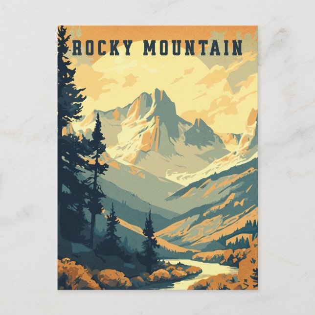 Vintage Rocky Mountain Travel Postcard (Front)
