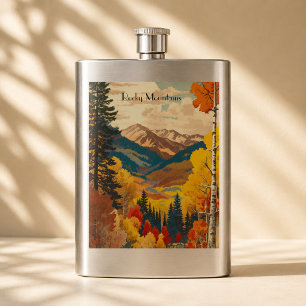 Vintage Rocky Mountains Autumn Custom Text Hip Flask