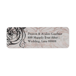 Vintage Rococo Black Scroll Damask Address Label