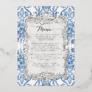 Vintage Rococo Floral Blue White Dinner Menu