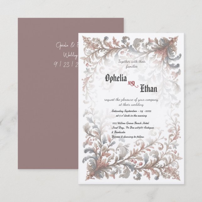 Vintage Rococo Floral wedding Invitation (Front/Back)