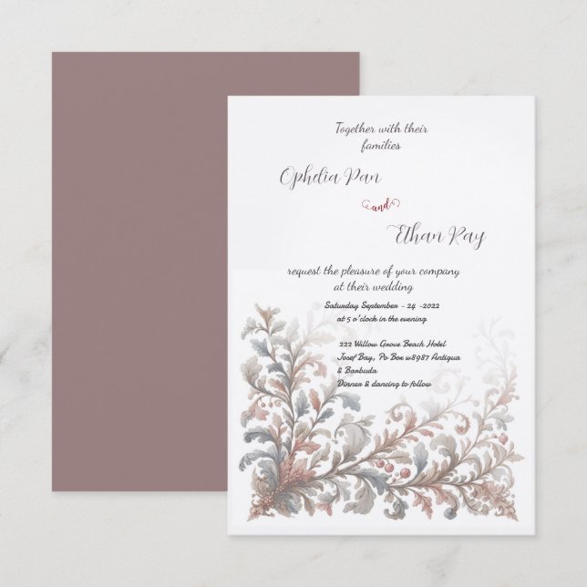 Vintage Rococo Floral wedding Invitation (Front/Back)