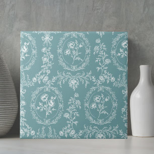 Vintage Rococo Flowers Floral Pattern Tile