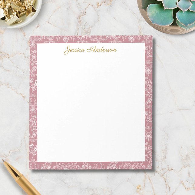 Vintage Rococo Flowers Floral Personalised Name Notepad (In situ)