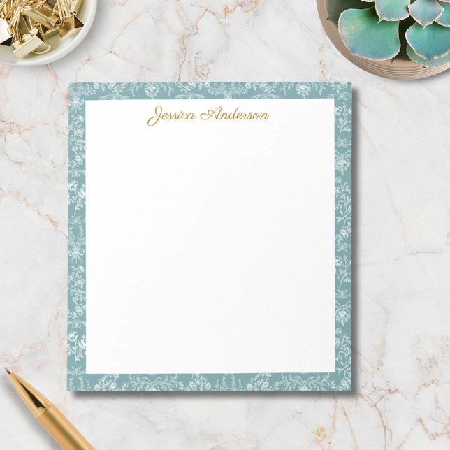 Vintage Rococo Flowers Floral Personalised Name Notepad (In situ)