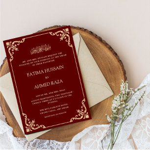 Vintage Rococo Frame Burgundy Red Nikah Ceremony Invitation