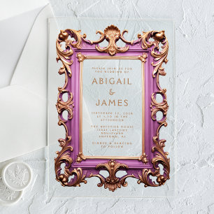 Vintage Rococo Frame Mauve Gold Wedding Acrylic Invitations