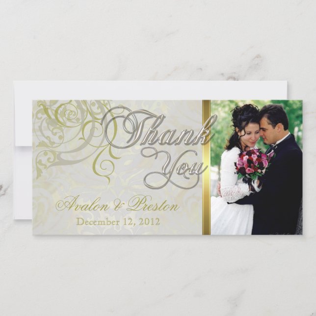 Vintage Rococo Gold Thank You Photo Cards (Front)