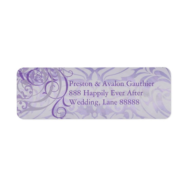 Vintage Rococo Purple Scroll Damask Address Label (Front)
