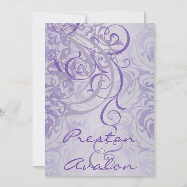 Vintage Rococo Purple Scroll Damask Invitation (Front)