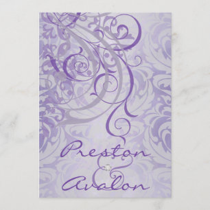 Vintage Rococo Purple Scroll Damask Invitation