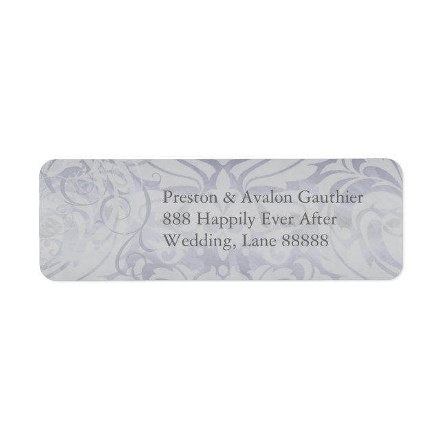 Vintage Rococo Silver Scroll Damask Address Label (Front)