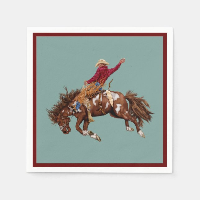 Vintage rodeo bronco riding cowboy  napkin (Front)