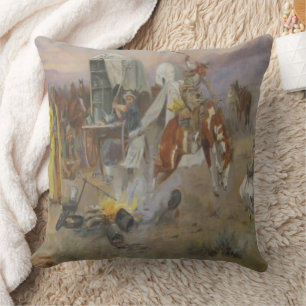 Vintage Rodeo Cowboy Bronc Rider at Cow Camp Cushion