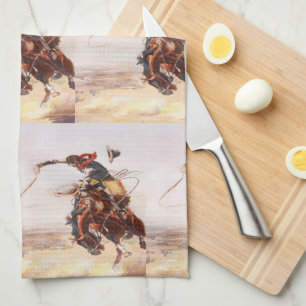 Vintage Rodeo Cowboy Bronc Rider  Tea Towel