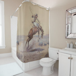 Vintage Rodeo Cowboy Bronc Rider The Bad One Shower Curtain