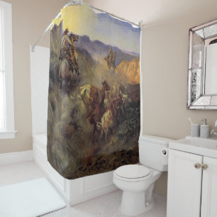 Vintage Rodeo Cowboy Bronc Rider The Slick Ear Shower Curtain