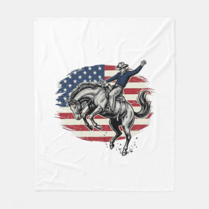 Vintage Rodeo Cowboy Patriotic Horse Rider Vector_ Fleece Blanket