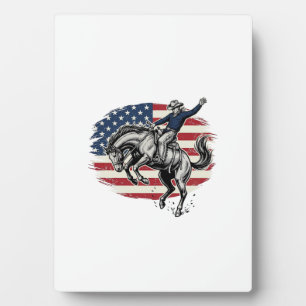 Vintage Rodeo Cowboy Patriotic Horse Rider Vector_ Plaque