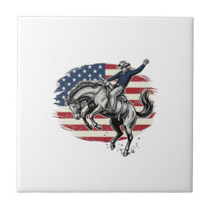 Vintage Rodeo Cowboy Patriotic Horse Rider Vector_ Tile