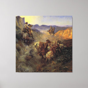 Vintage Rodeo Cowboy Roping Steers The Slick Ear Canvas Print