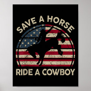 Vintage Rodeo Cowboy Western Country Horse Usa Pat Poster