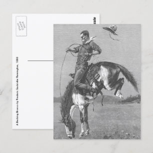 Vintage Rodeo Cowboys, Bucking Bronco by Remington Postcard
