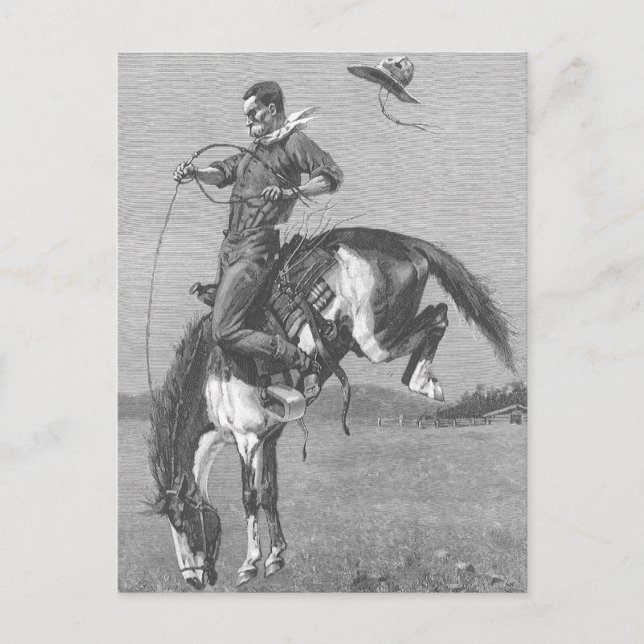 Vintage Rodeo Cowboys, Bucking Bronco by Remington Postcard (Front)
