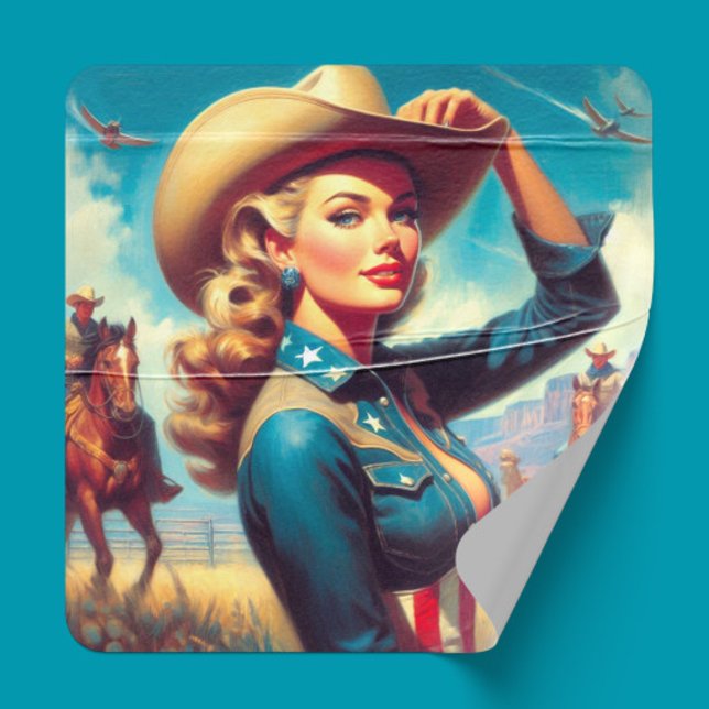Vintage Rodeo Pin-up Square Sticker (Creator Uploaded)