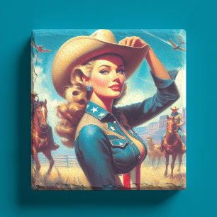 Vintage Rodeo Pin-up Stone Coaster