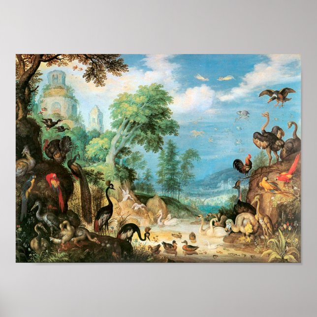 Vintage Roelant Savery Landscape with Birds Poster (Front)